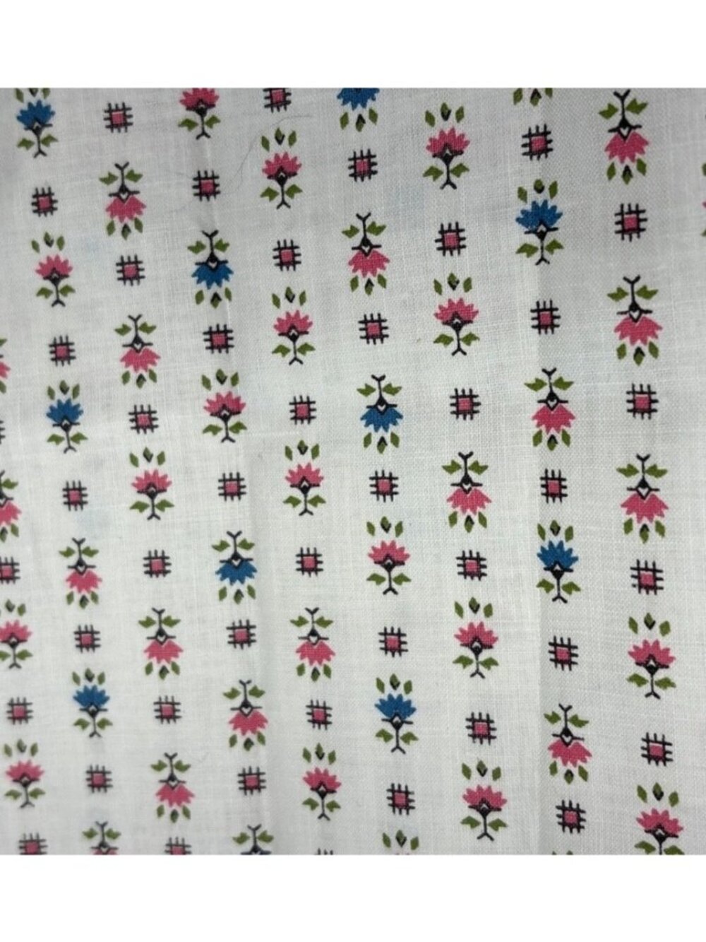 Cotton Fabric Pink & Blue Floral Pattern 9" x 35" Sewing Crafts Quilting Vtg